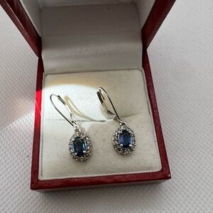 14 K genuine, diamond, genuine, sapphire earrings